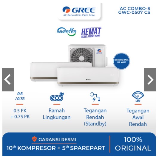 Gree Combo Split Inverter Dual Combinasi + Pasang Material Standart